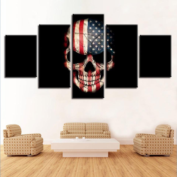 American Flag Skull 5 Piece HD Multi Panel Canvas Wall Art Frame - Original Frame