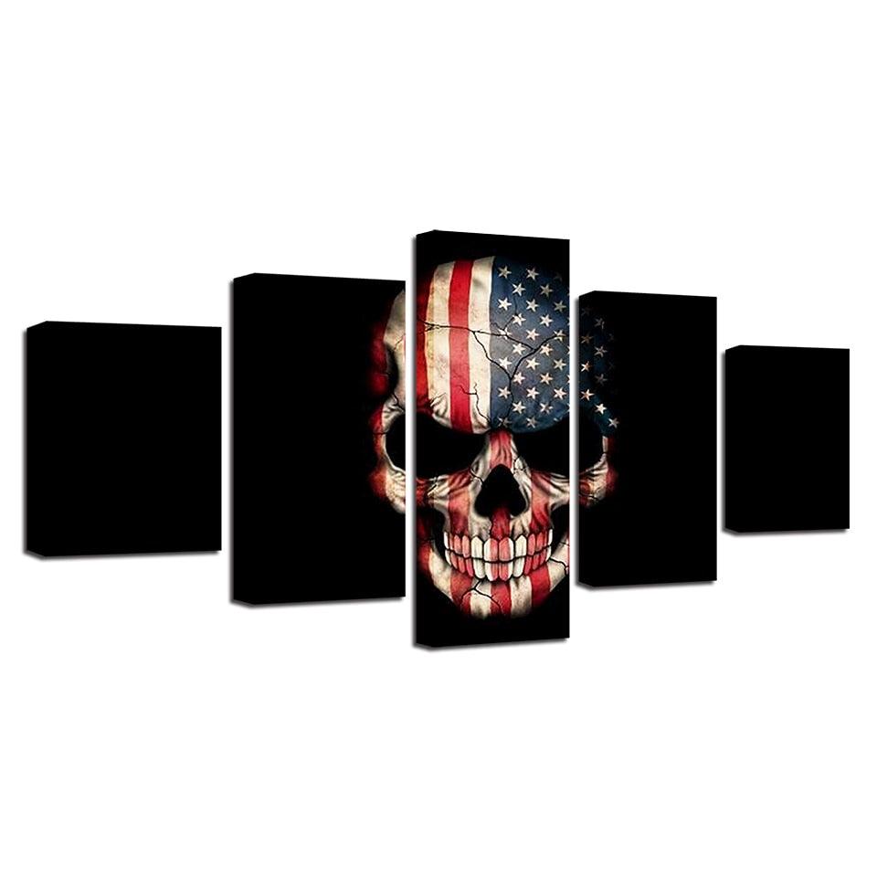 American Flag Skull 5 Piece HD Multi Panel Canvas Wall Art Frame - Original Frame