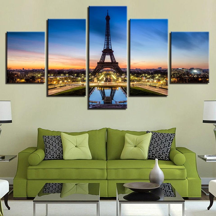 Eiffel Tower Lights 5 Piece HD Multi Panel Canvas Wall Art Frame