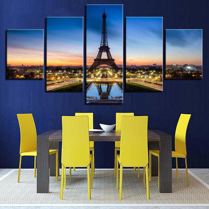 Eiffel Tower Lights 5 Piece HD Multi Panel Canvas Wall Art Frame