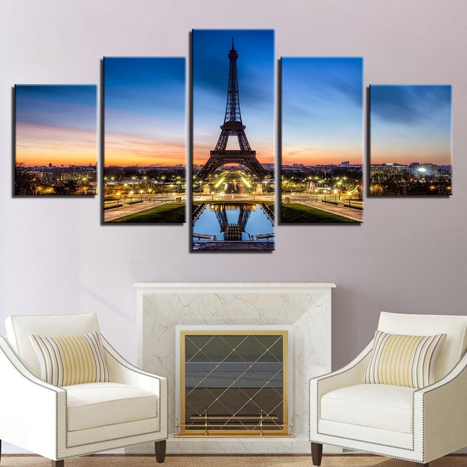 Eiffel Tower Lights 5 Piece HD Multi Panel Canvas Wall Art Frame - Original Frame