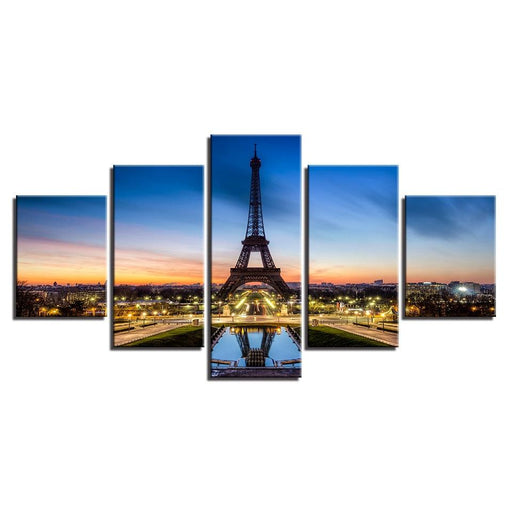 Eiffel Tower Lights 5 Piece HD Multi Panel Canvas Wall Art Frame - Original Frame