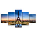 Eiffel Tower Lights 5 Piece HD Multi Panel Canvas Wall Art Frame - Original Frame