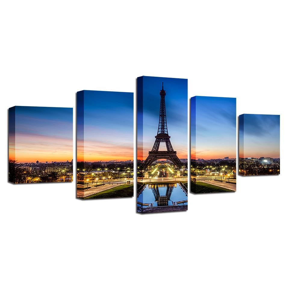 Eiffel Tower Lights 5 Piece HD Multi Panel Canvas Wall Art Frame - Original Frame
