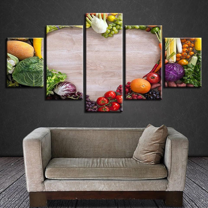 Vegetables And Fruits 5 Piece HD Multi Panel Canvas Wall Art Frame - Original Frame