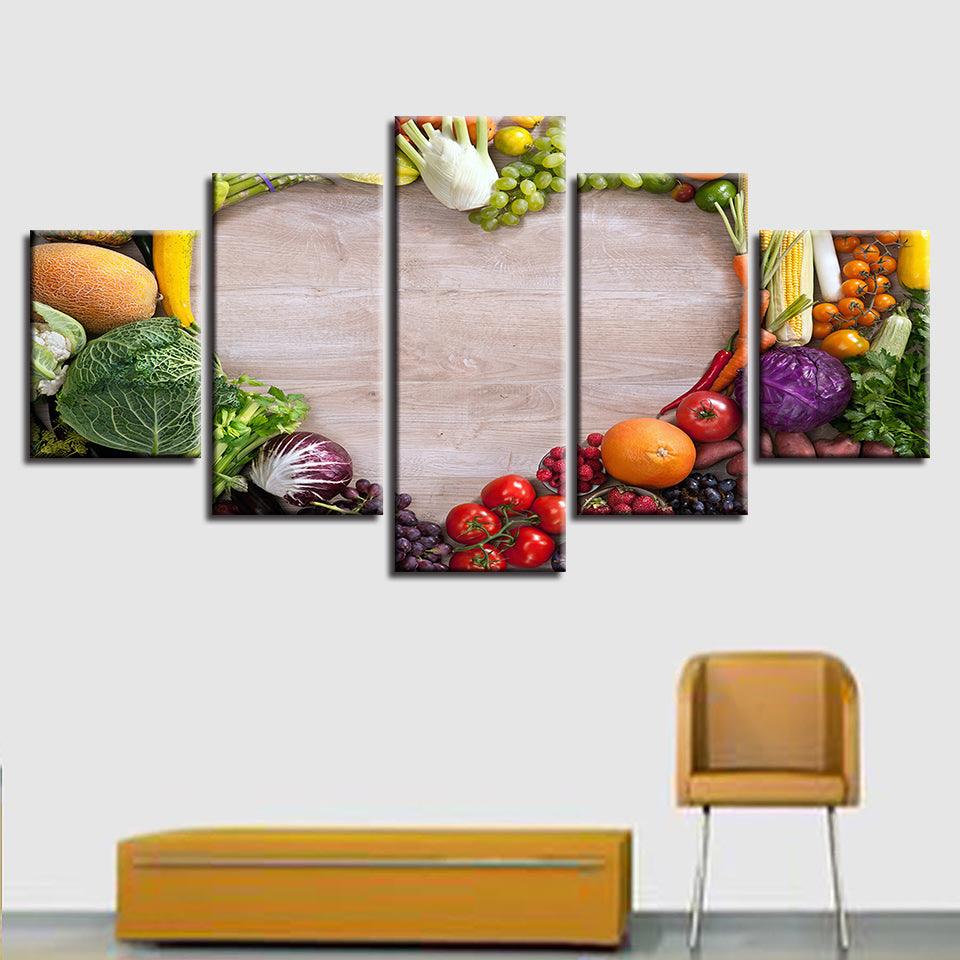 Vegetables And Fruits 5 Piece HD Multi Panel Canvas Wall Art Frame - Original Frame
