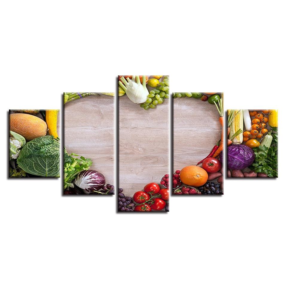 Vegetables And Fruits 5 Piece HD Multi Panel Canvas Wall Art Frame - Original Frame