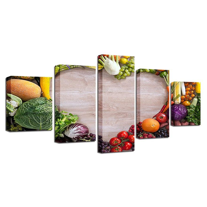 Vegetables And Fruits 5 Piece HD Multi Panel Canvas Wall Art Frame - Original Frame