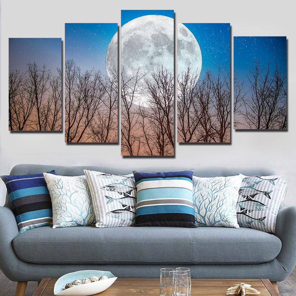 Full Moon 5 Piece HD Multi Panel Canvas Wall Art Frame - Original Frame