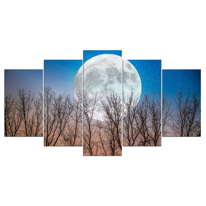 Full Moon 5 Piece HD Multi Panel Canvas Wall Art Frame - Original Frame