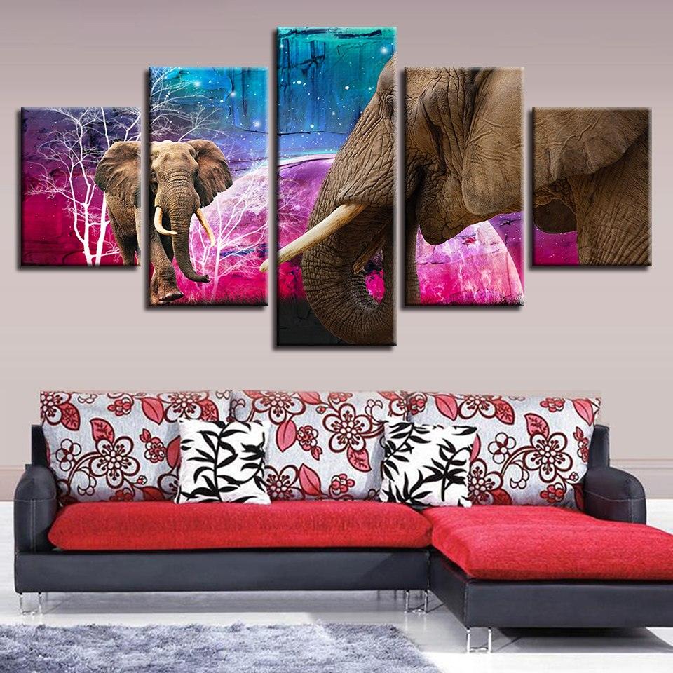 Majestic Elephants 5 Piece HD Multi Panel Canvas Wall Art Frame - Original Frame