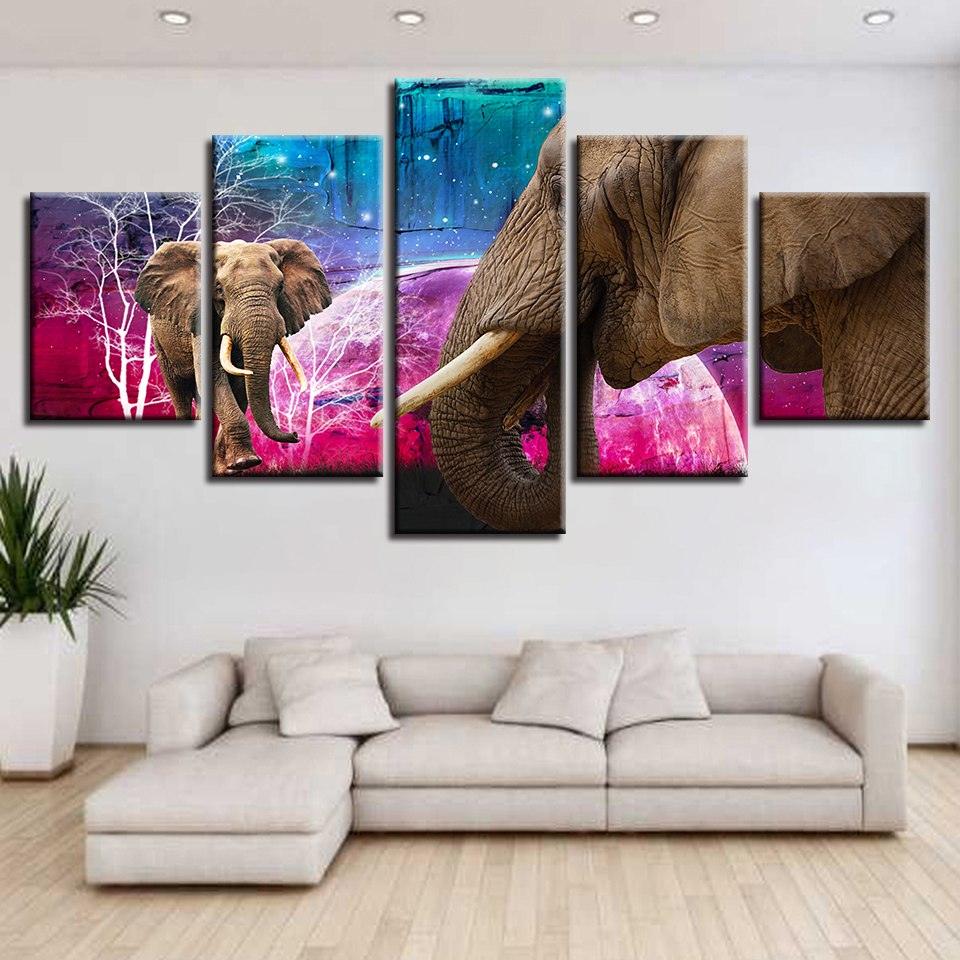Majestic Elephants 5 Piece HD Multi Panel Canvas Wall Art Frame - Original Frame
