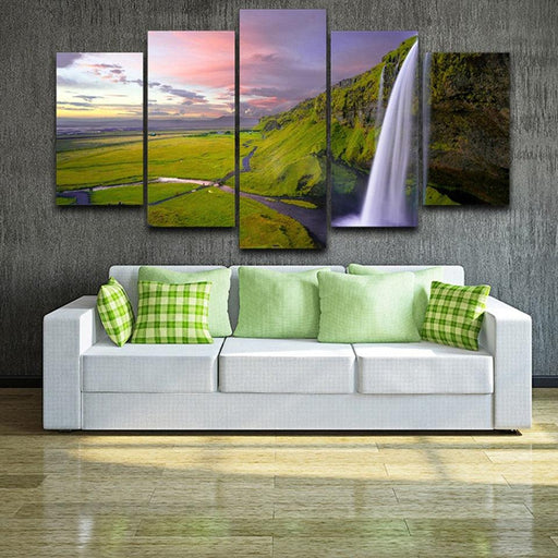 Seljalandsfoss Waterfall Landscape 5 Piece HD Multi Panel Canvas Wall Art Frame - Original Frame