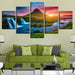 Mountain Waterfall Sunset 5 Piece HD Multi Panel Canvas Wall Art Frame - Original Frame