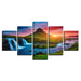 Mountain Waterfall Sunset 5 Piece HD Multi Panel Canvas Wall Art Frame - Original Frame