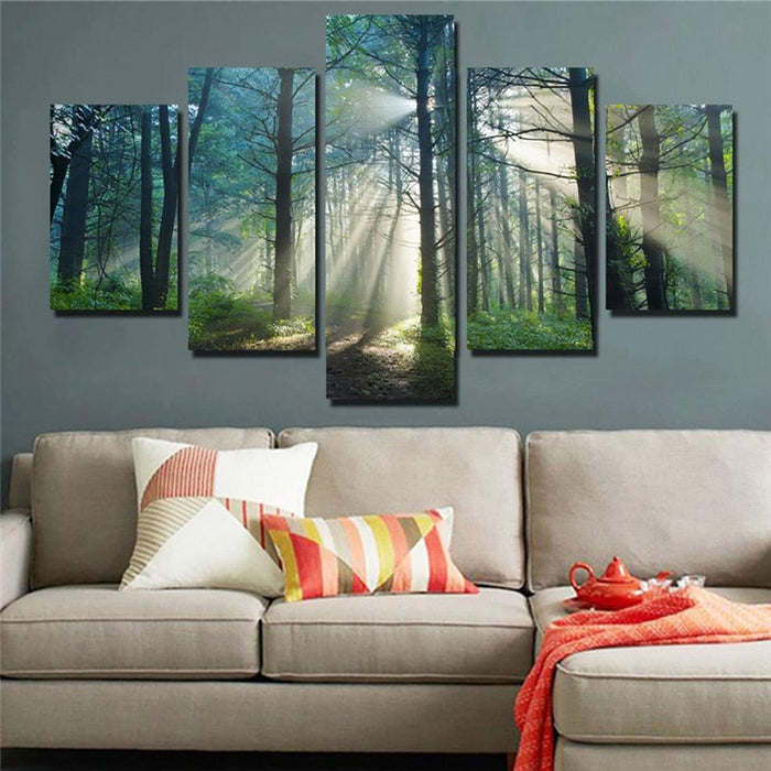 Natural Forest 5 Piece HD Multi Panel Canvas Wall Art Frame