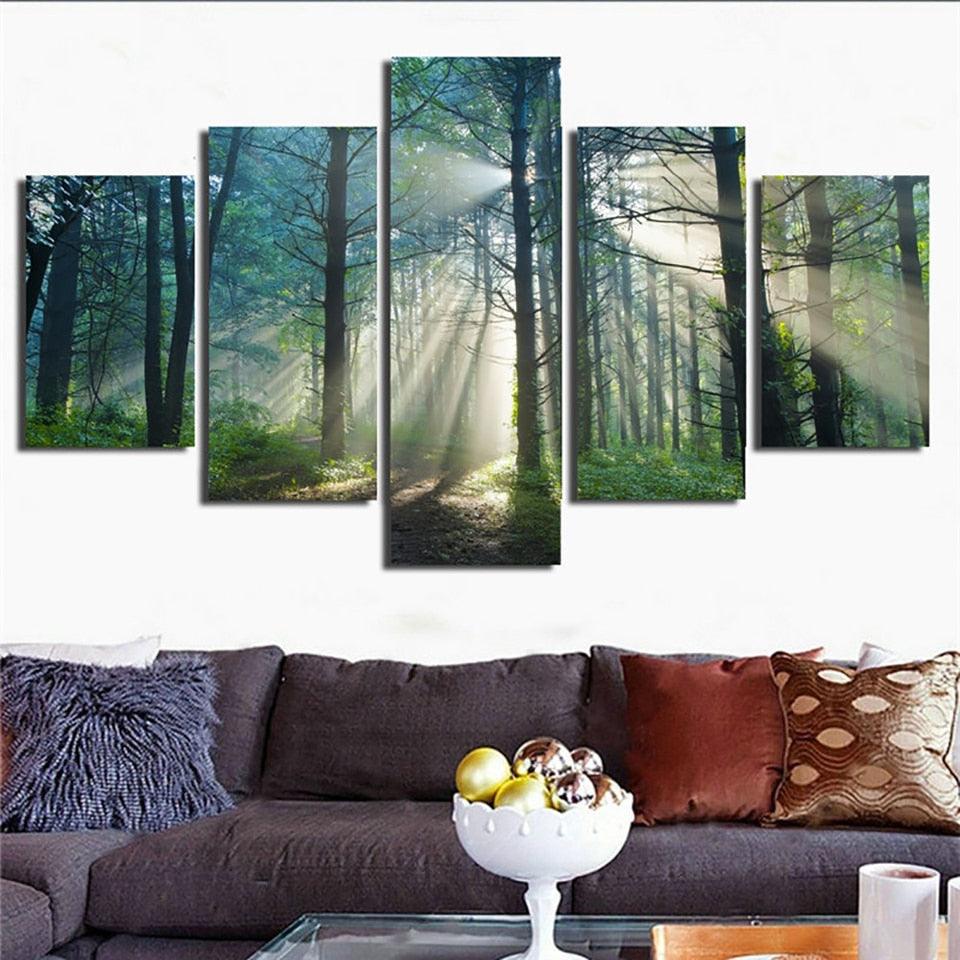 Natural Forest 5 Piece HD Multi Panel Canvas Wall Art Frame - Original Frame