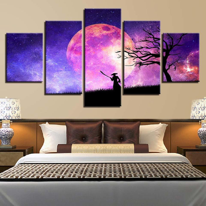 Tree And Moon Night 5 Piece HD Multi Panel Canvas Wall Art Frame - Original Frame