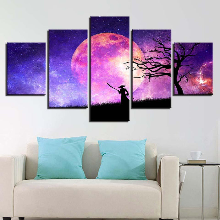 Tree And Moon Night 5 Piece HD Multi Panel Canvas Wall Art Frame - Original Frame