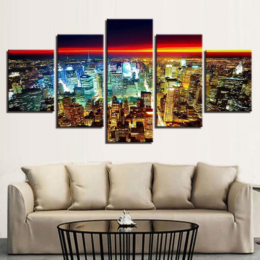 Modern City Lights 5 Piece HD Multi Panel Canvas Wall Art Frame - Original Frame