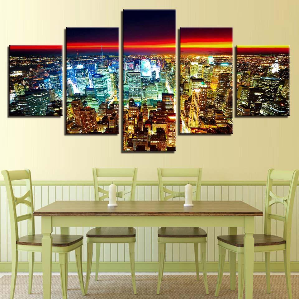 Modern City Lights 5 Piece HD Multi Panel Canvas Wall Art Frame - Original Frame