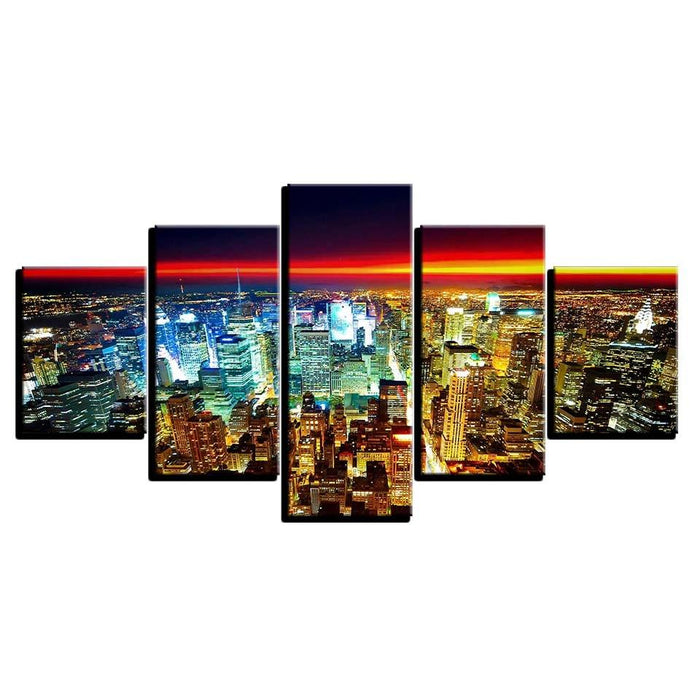 Modern City Lights 5 Piece HD Multi Panel Canvas Wall Art Frame