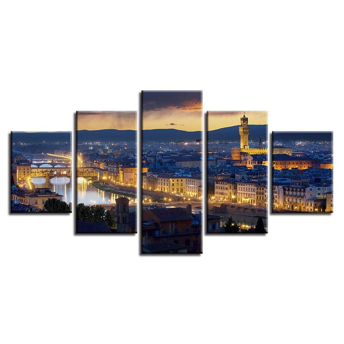 Florence Cathedral City Night 5 Piece HD Multi Panel Canvas Wall Art Frame - Original Frame