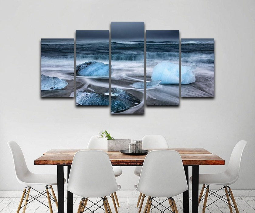 Oceans Ice Stones 5 Piece HD Multi Panel Canvas Wall Art Frame - Original Frame