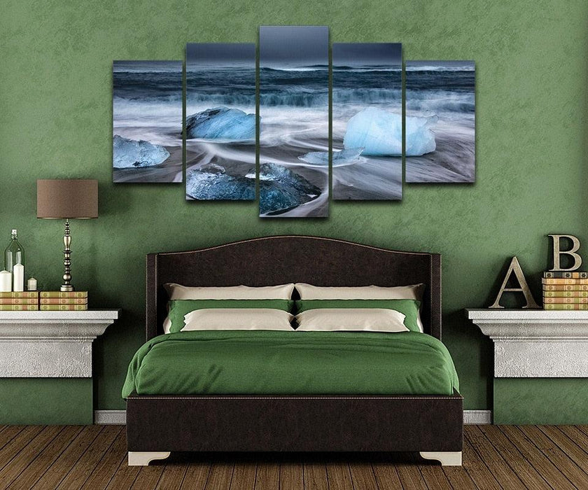 Oceans Ice Stones 5 Piece HD Multi Panel Canvas Wall Art Frame - Original Frame