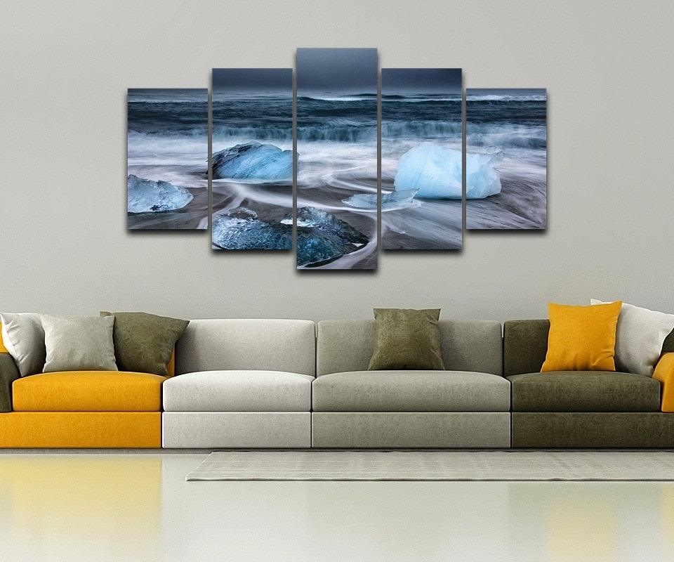 Oceans Ice Stones 5 Piece HD Multi Panel Canvas Wall Art Frame - Original Frame