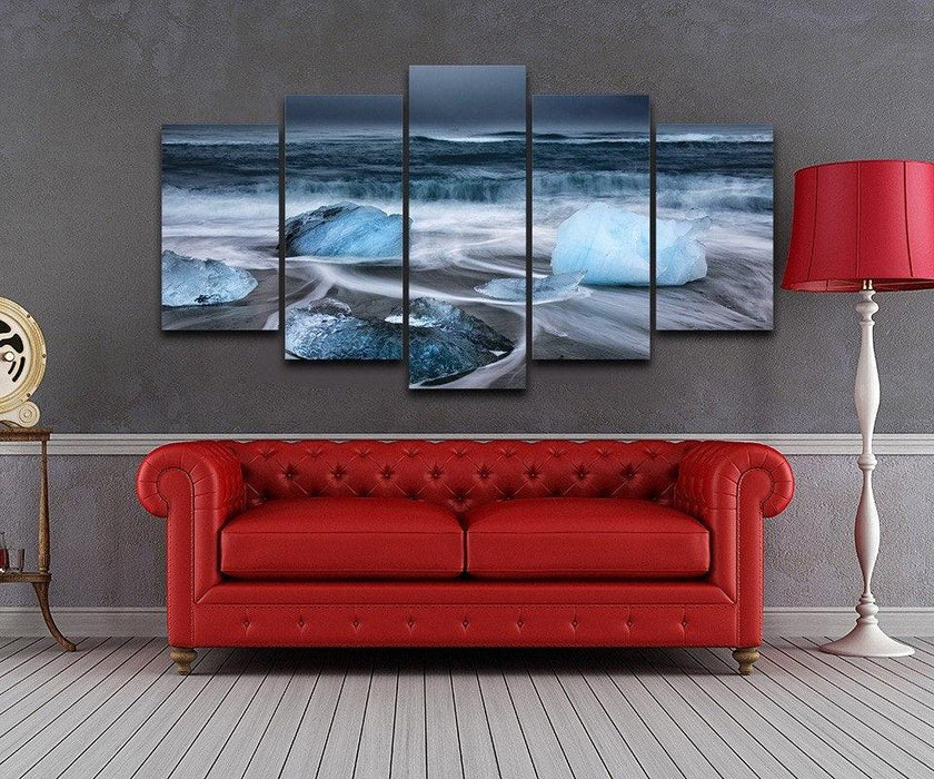 Oceans Ice Stones 5 Piece HD Multi Panel Canvas Wall Art Frame - Original Frame