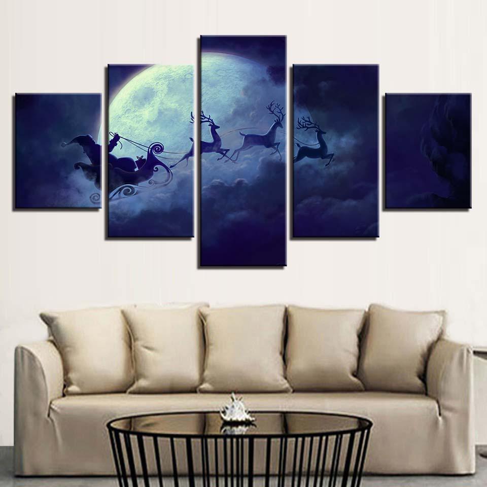 Santa On Sleigh 5 Piece HD Multi Panel Canvas Wall Art Frame - Original Frame