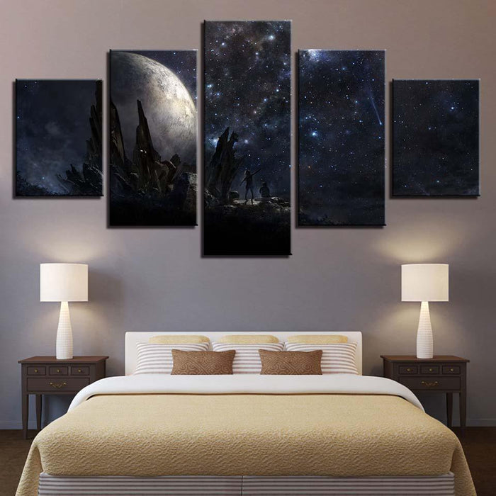 Earth Planet Night Scene 5 Piece HD Multi Panel Canvas Wall Art Frame - Original Frame