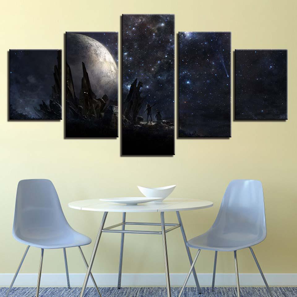 Earth Planet Night Scene 5 Piece HD Multi Panel Canvas Wall Art Frame - Original Frame