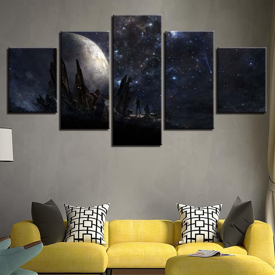 Earth Planet Night Scene 5 Piece HD Multi Panel Canvas Wall Art Frame - Original Frame