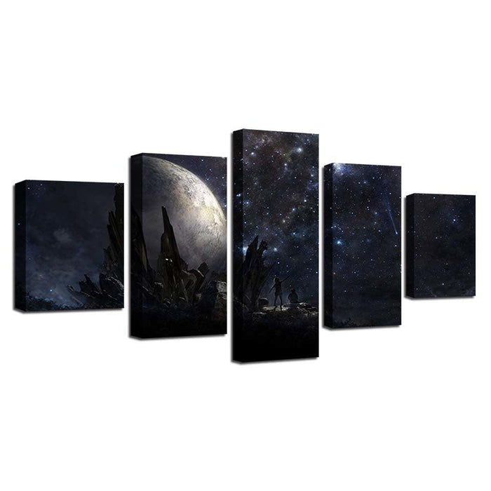 Earth Planet Night Scene 5 Piece HD Multi Panel Canvas Wall Art Frame - Original Frame