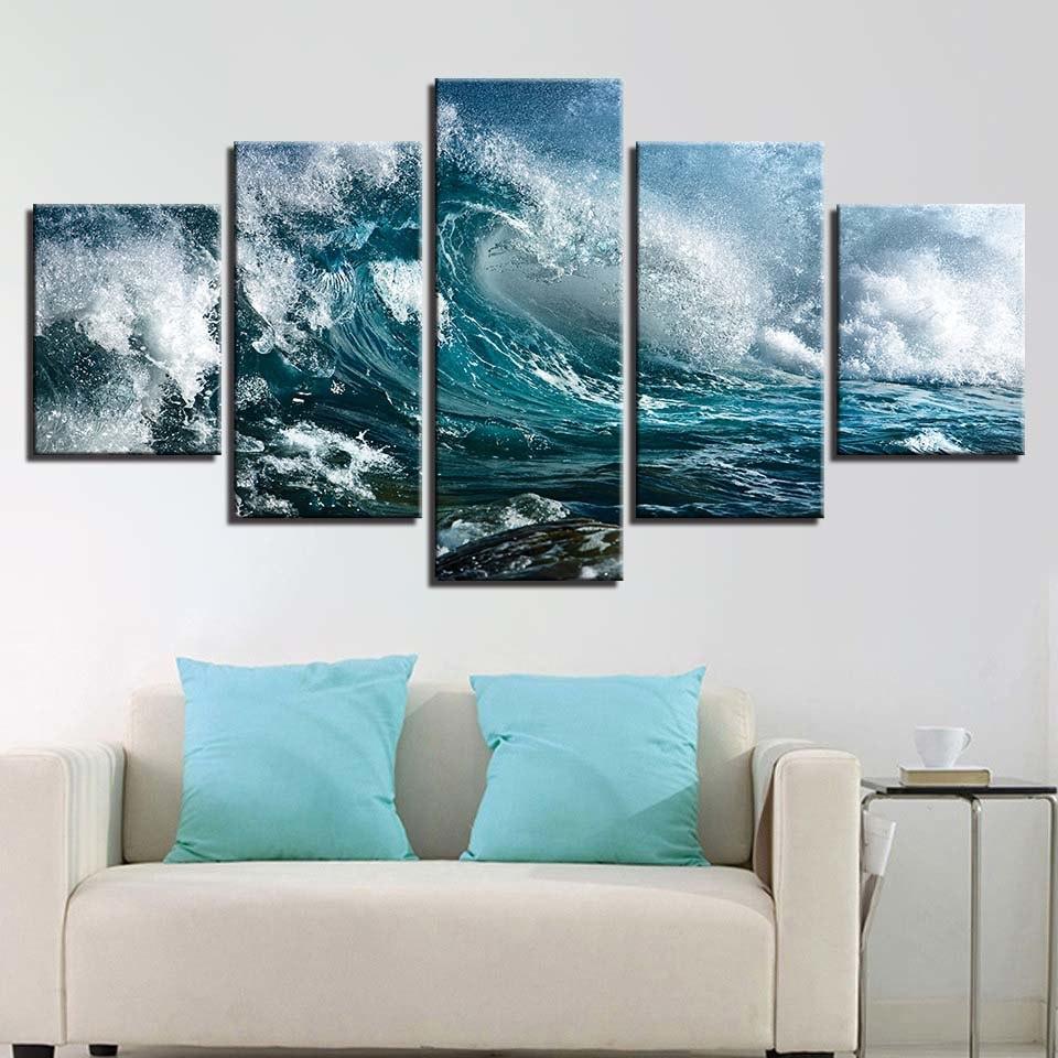 Sea Wave Rolls 5 Piece HD Multi Panel Canvas Wall Art Frame - Original Frame