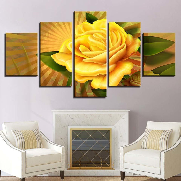 Yellow Rose Flower 5 Piece HD Multi Panel Canvas Wall Art Frame - Original Frame