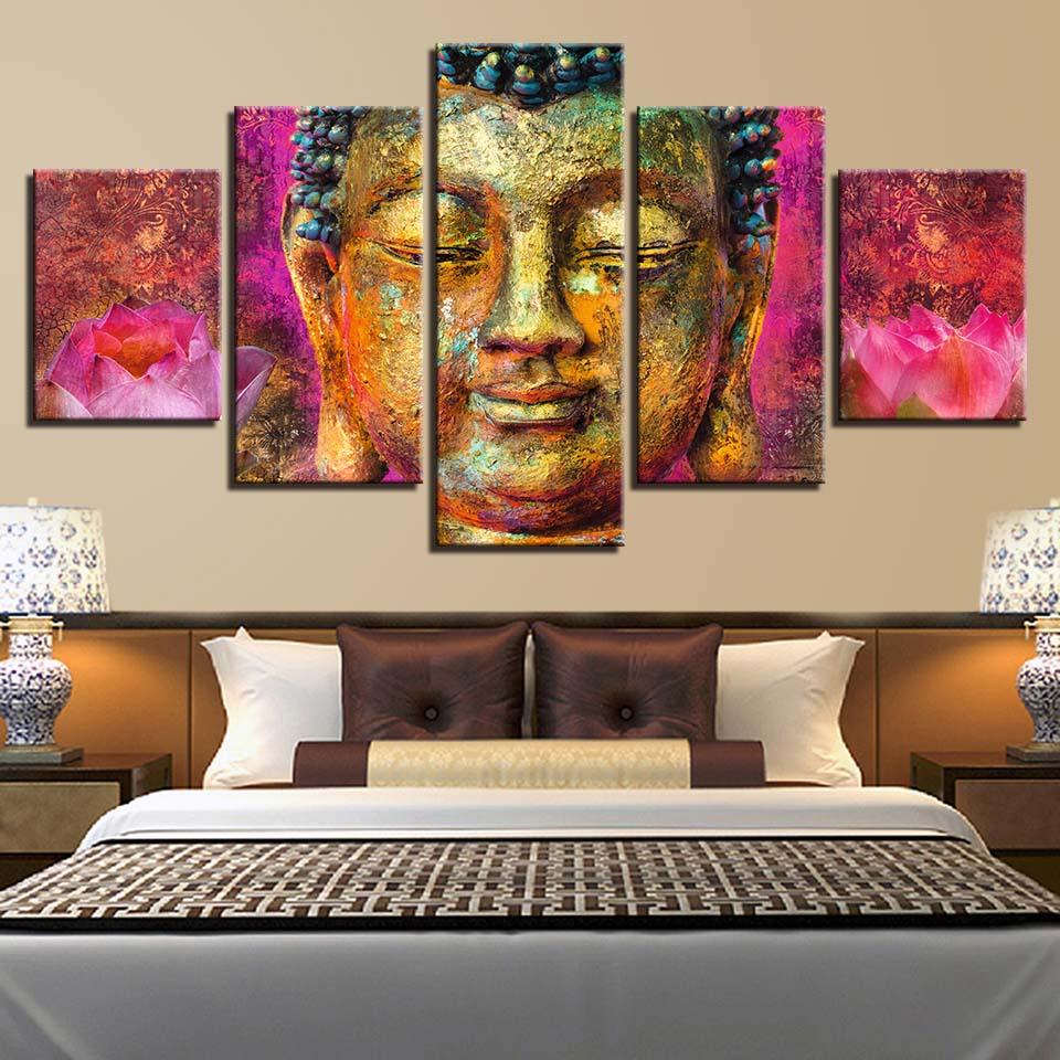 Buddha With Flowers 5 Piece HD Multi Panel Canvas Wall Art Frame - Original Frame