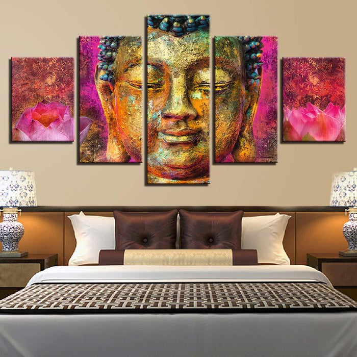 Buddha Flower Art 5 Piece HD Multi Panel Canvas Wall Art Frame - Original Frame