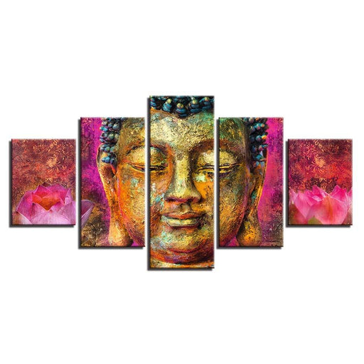 Buddha With Flowers 5 Piece HD Multi Panel Canvas Wall Art Frame - Original Frame