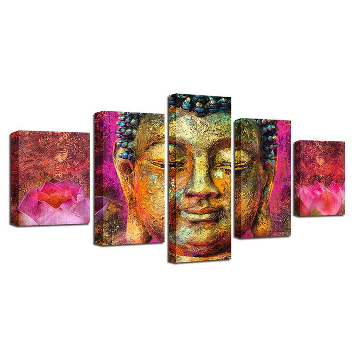 Buddha Flower Art 5 Piece HD Multi Panel Canvas Wall Art Frame - Original Frame