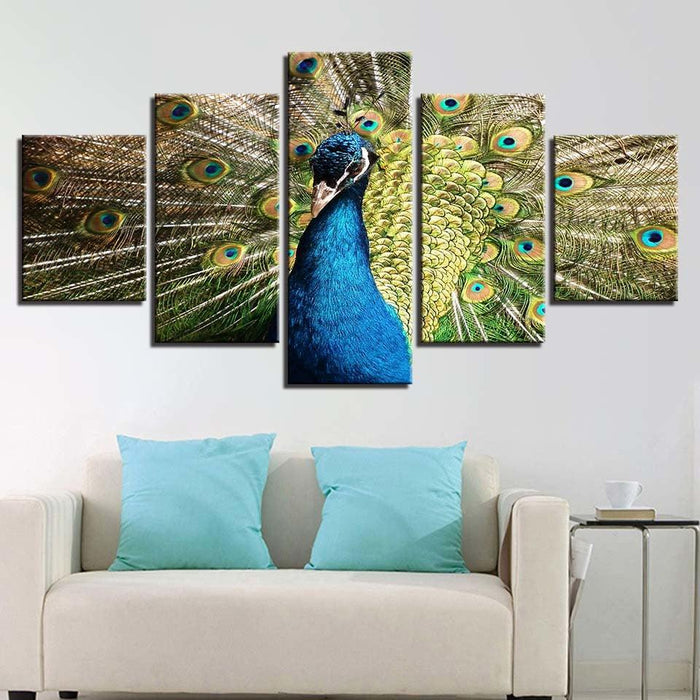 Peacock 5 Piece Multi Panel Canvas Wall Art Frame - Original Frame