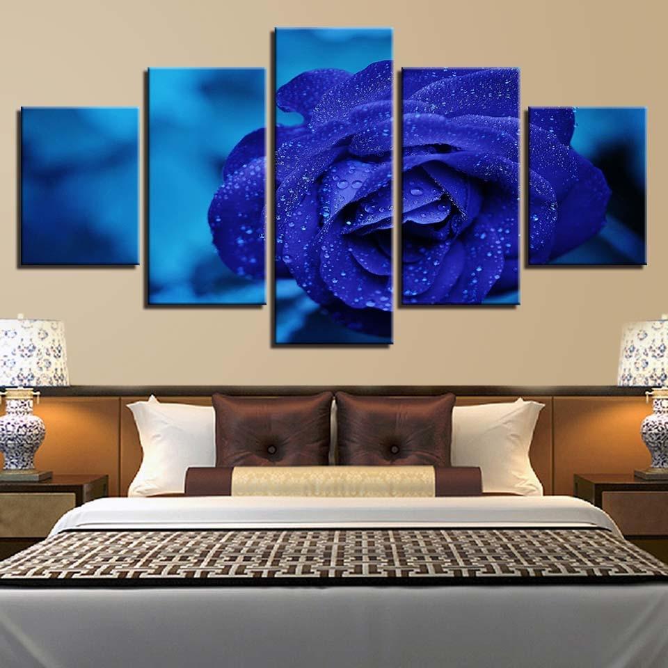 Blue Rose 5 Piece HD Multi Panel Canvas Wall Art Frame - Original Frame