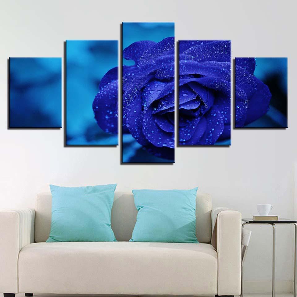 Blue Rose 5 Piece HD Multi Panel Canvas Wall Art Frame - Original Frame