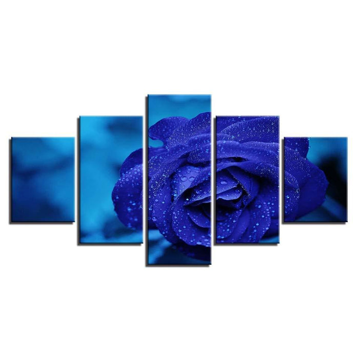 Blue Rose 5 Piece HD Multi Panel Canvas Wall Art Frame