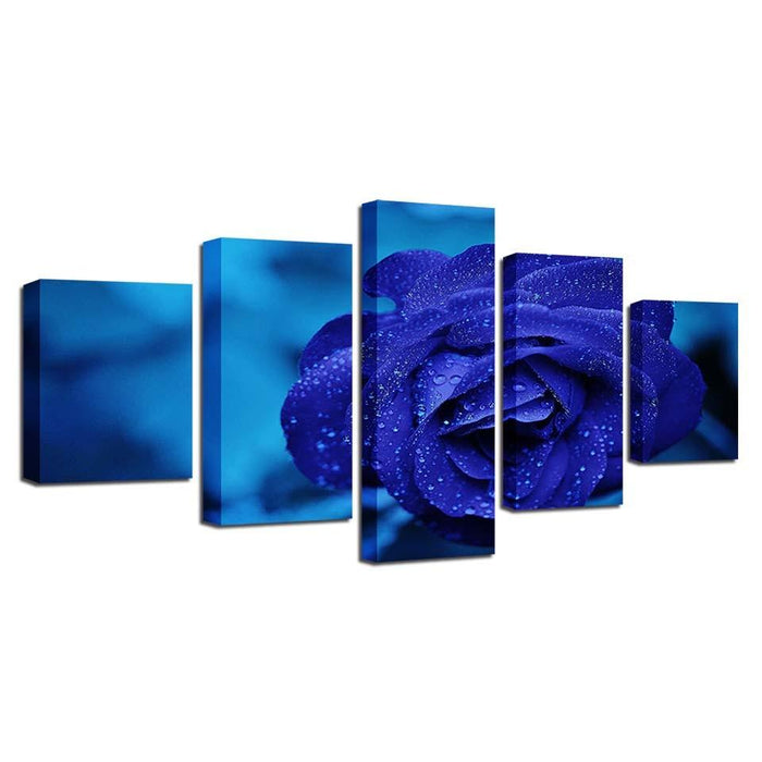 Blue Rose 5 Piece HD Multi Panel Canvas Wall Art Frame
