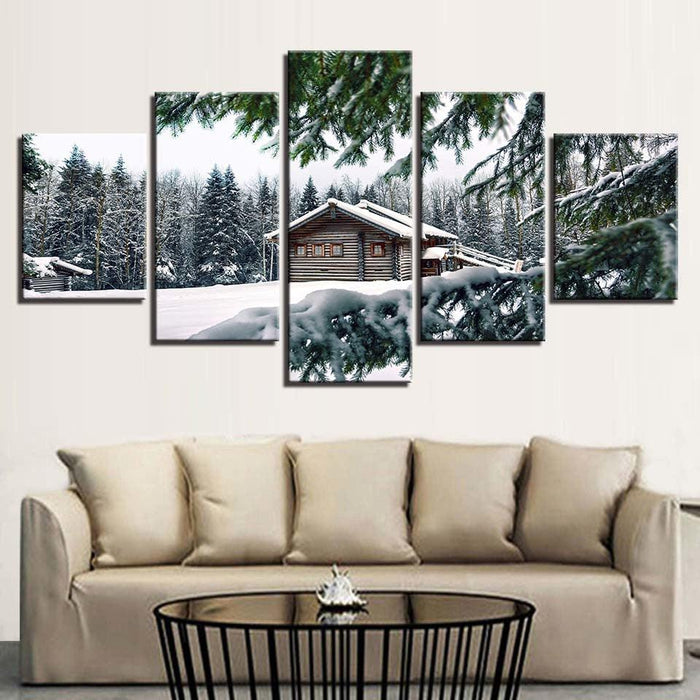 House In The Winter 5 Piece HD Multi Panel Canvas Wall Art Frame - Original Frame