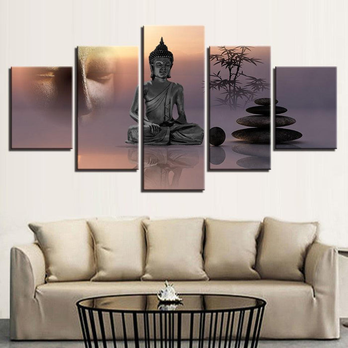 Statue of Buddha 5 Piece HD Multi Panel Canvas Wall Art Frame