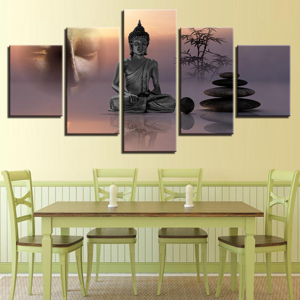 Statue of Buddha 5 Piece HD Multi Panel Canvas Wall Art Frame - Original Frame